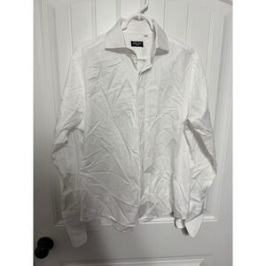 SuitShop Dress Shirt Mens Medium Slim Fit White French Cuff Button Down EUC